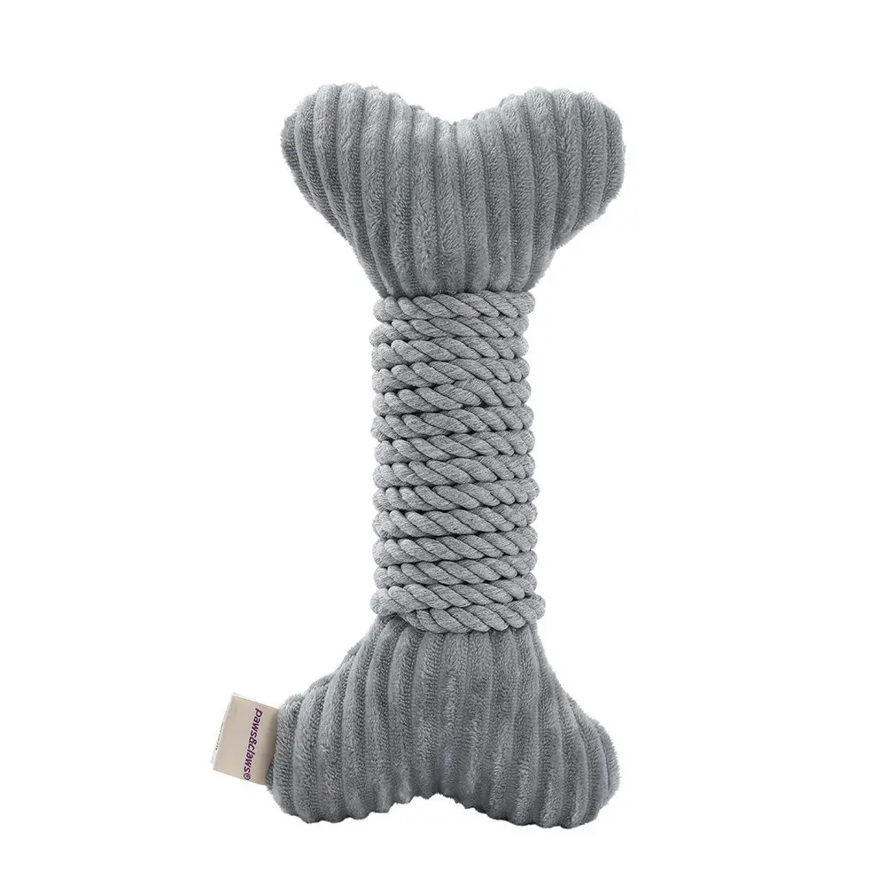 2x Paws & Claws 30x14cm Roped-Up Plush Bone Squeaker Pet/Dog Fun Play Toy Grey