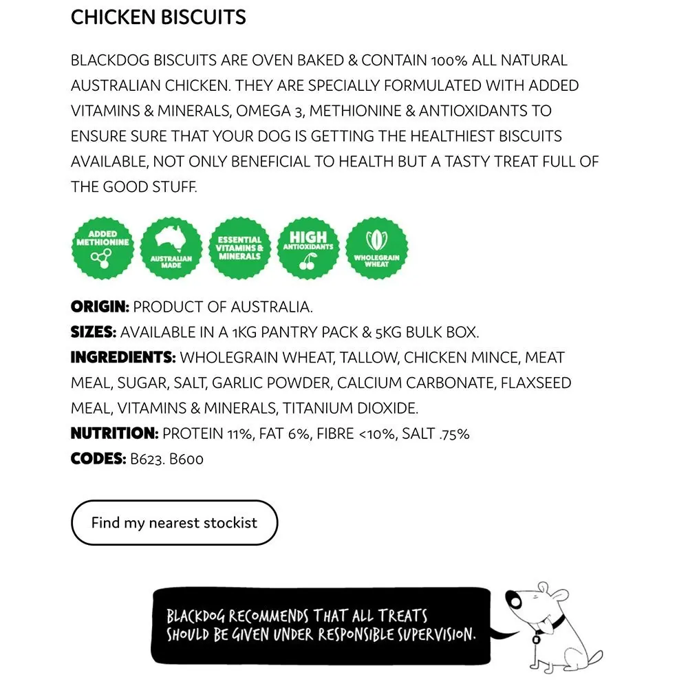 Blackdog 1kg Naturally Good Pet/Dog Premium Chicken Biscuits Healthy Treats/Food