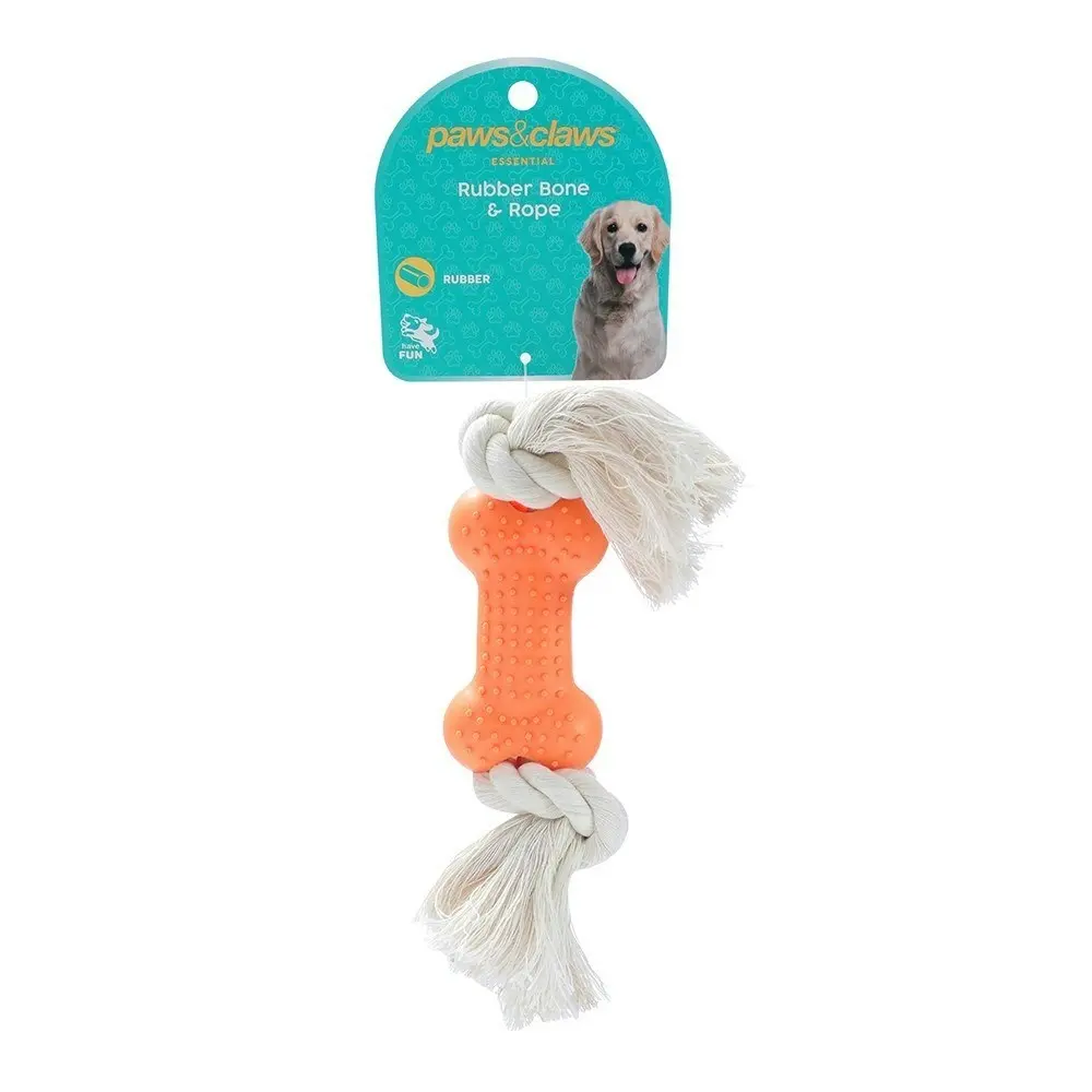 4x Paws & Claws Essential Interactive 8.5cm Rubber Bone Rope Pet Dog Toy Assort