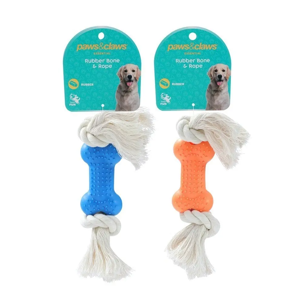 4x Paws & Claws Essential Interactive 8.5cm Rubber Bone Rope Pet Dog Toy Assort