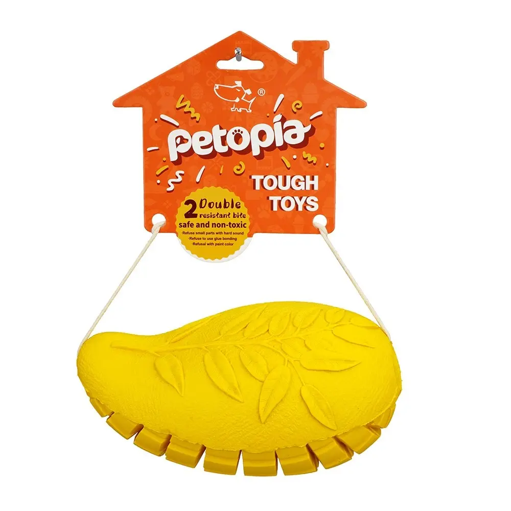 2x Petopia Ultra Tough 11cm Rubber Mango Magic Dog Toy Chew Treat Small Yellow