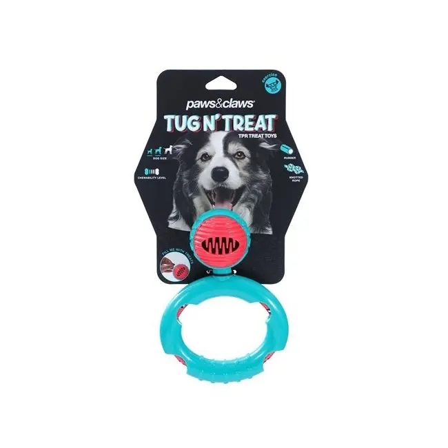 4x Paws And Claws Tug N' Treat TPR Rubber Dog Toy 16x16x6cm Assorted Designs