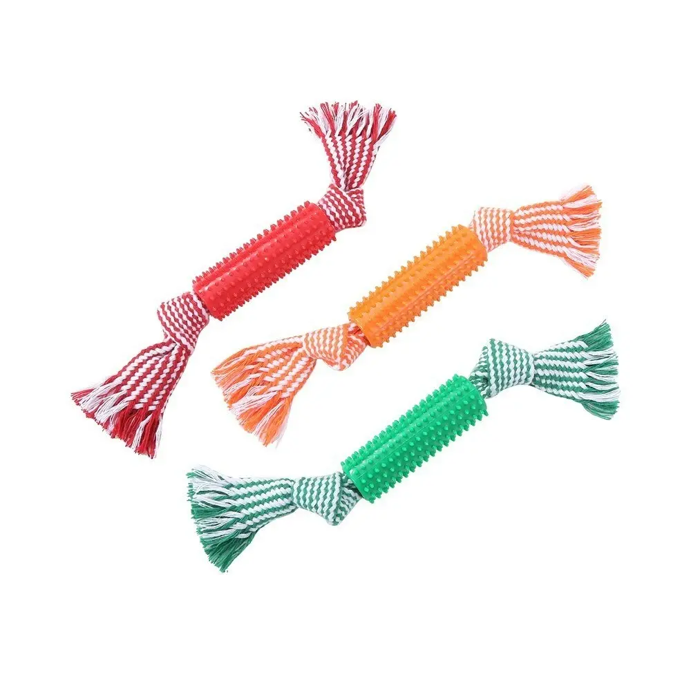 3x Paws & Claws 32cm Dental Tugger Dog/Pet Toy TPR Body + Braided Rope Assorted