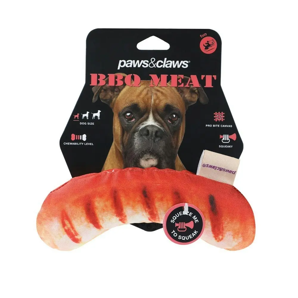 3x Paws & Claws Feed Me BBQ Sausage Oxford Pet/Dog Play Toy w/ Squeaker 20x5cm