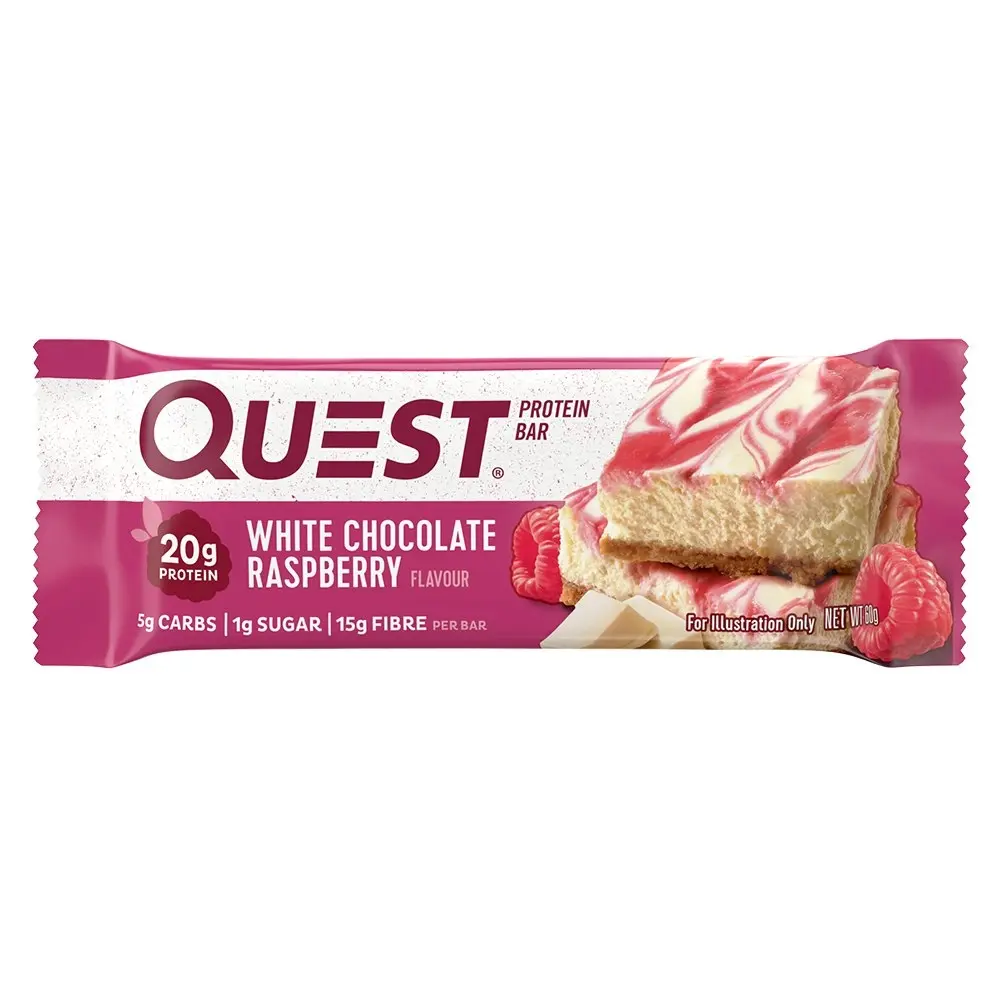 12pc Quest 60g Protein Bar Healthy Gym Treat Caramel White Chocolate Raspberry