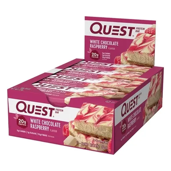 12pc Quest 60g Protein Bar Healthy Gym Treat Caramel White Chocolate Raspberry