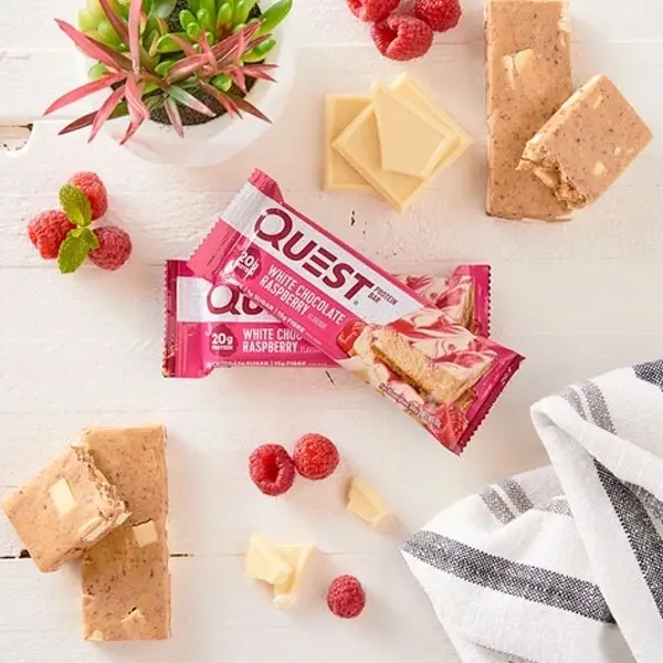 12pc Quest 60g Protein Bar Healthy Gym Treat Caramel White Chocolate Raspberry