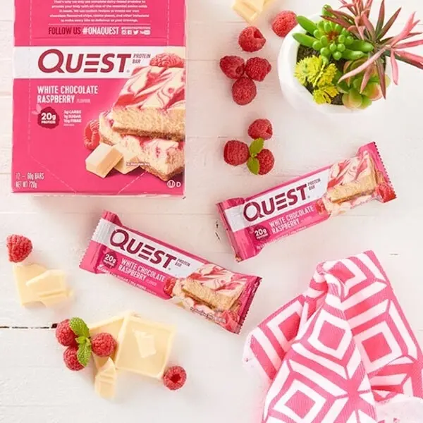 12pc Quest 60g Protein Bar Healthy Gym Treat Caramel White Chocolate Raspberry