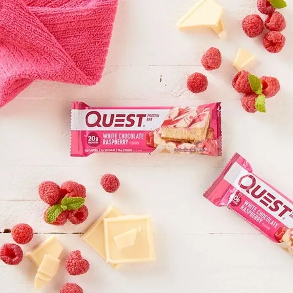 12pc Quest 60g Protein Bar Healthy Gym Treat Caramel White Chocolate Raspberry