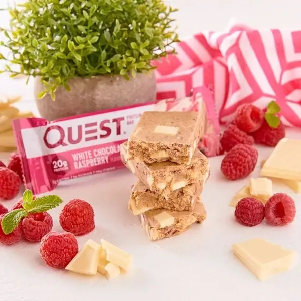 12pc Quest 60g Protein Bar Healthy Gym Treat Caramel White Chocolate Raspberry