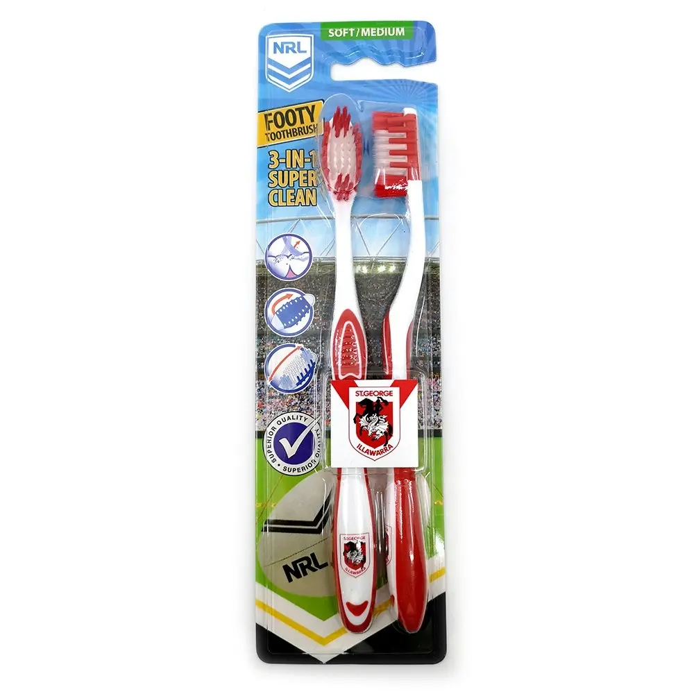 6pc NRL St George Illawarra Dragons Soft/Medium Toothbrush Kids/Adults 6y+