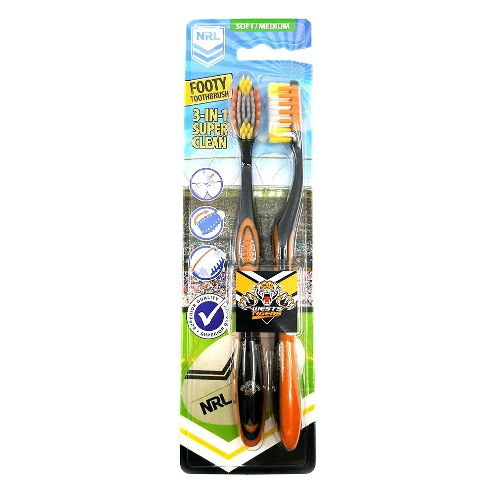 6pc NRL West Tigers Soft/Medium Bristles Toothbrush Kids/Adults Oral Care 6y+