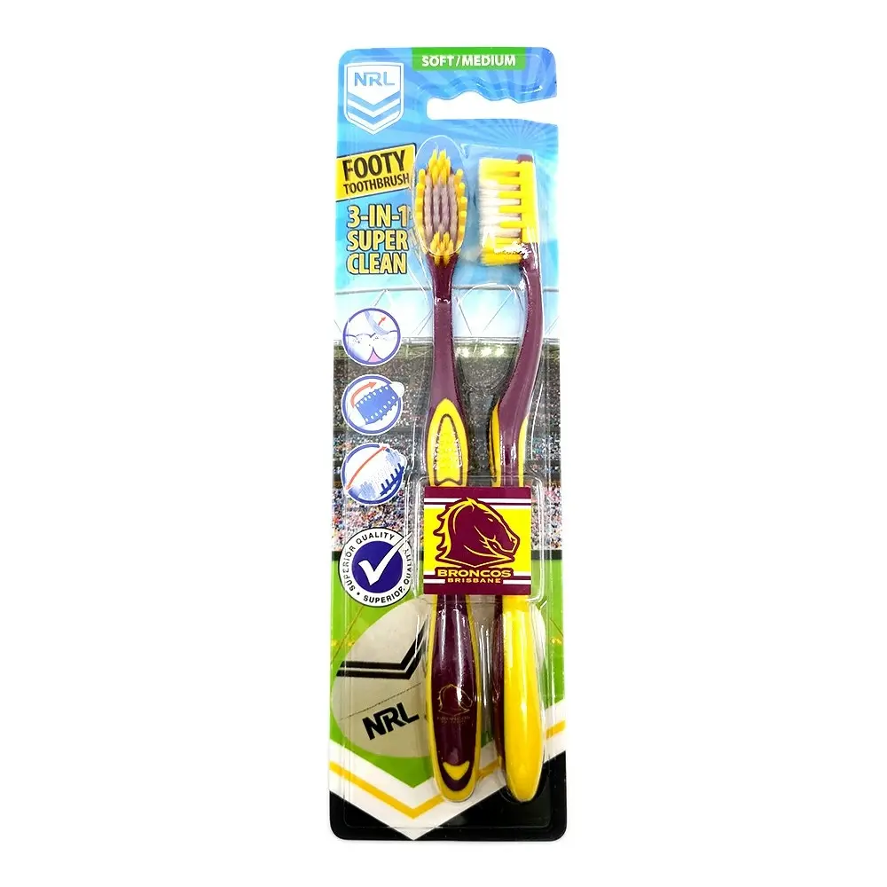 6pc NRL Brisbane Broncos Soft/Medium Toothbrush Kids/Adults Oral Care 6y+