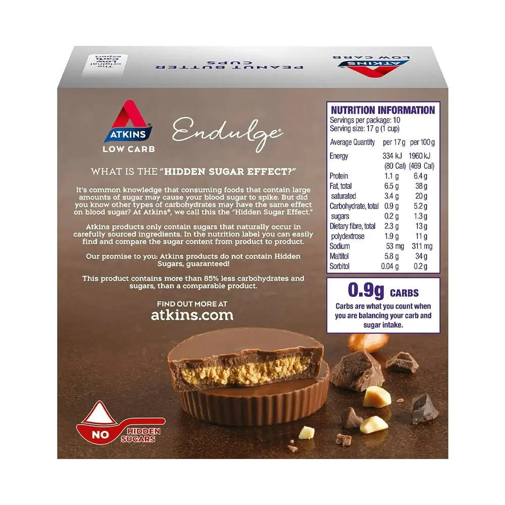 6x 10pc Atkins 17g Endulge Low Carb/Low Sugar Choc Peanut Butter Snack Cups