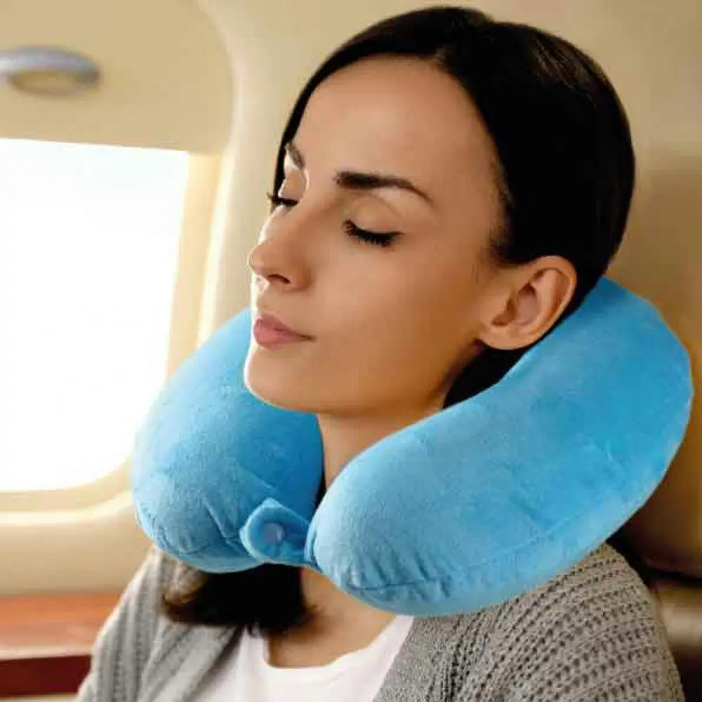 Laser Memory Foam Neck Travel Pillow Sleeping Support w/ Washable Cover Blue