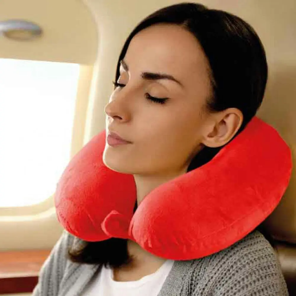 Laser Memory Foam Neck Travel Pillow Sleeping Support w/ Washable Cover Red