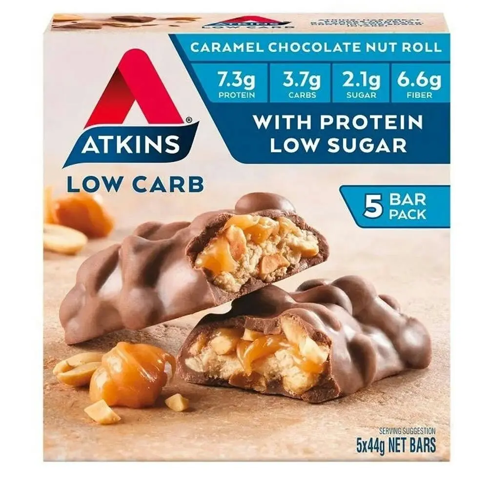 15pc Atkins Advantage Low Sugar/Carb Caramel Chocolate Protein Nut Roll Bars 44g