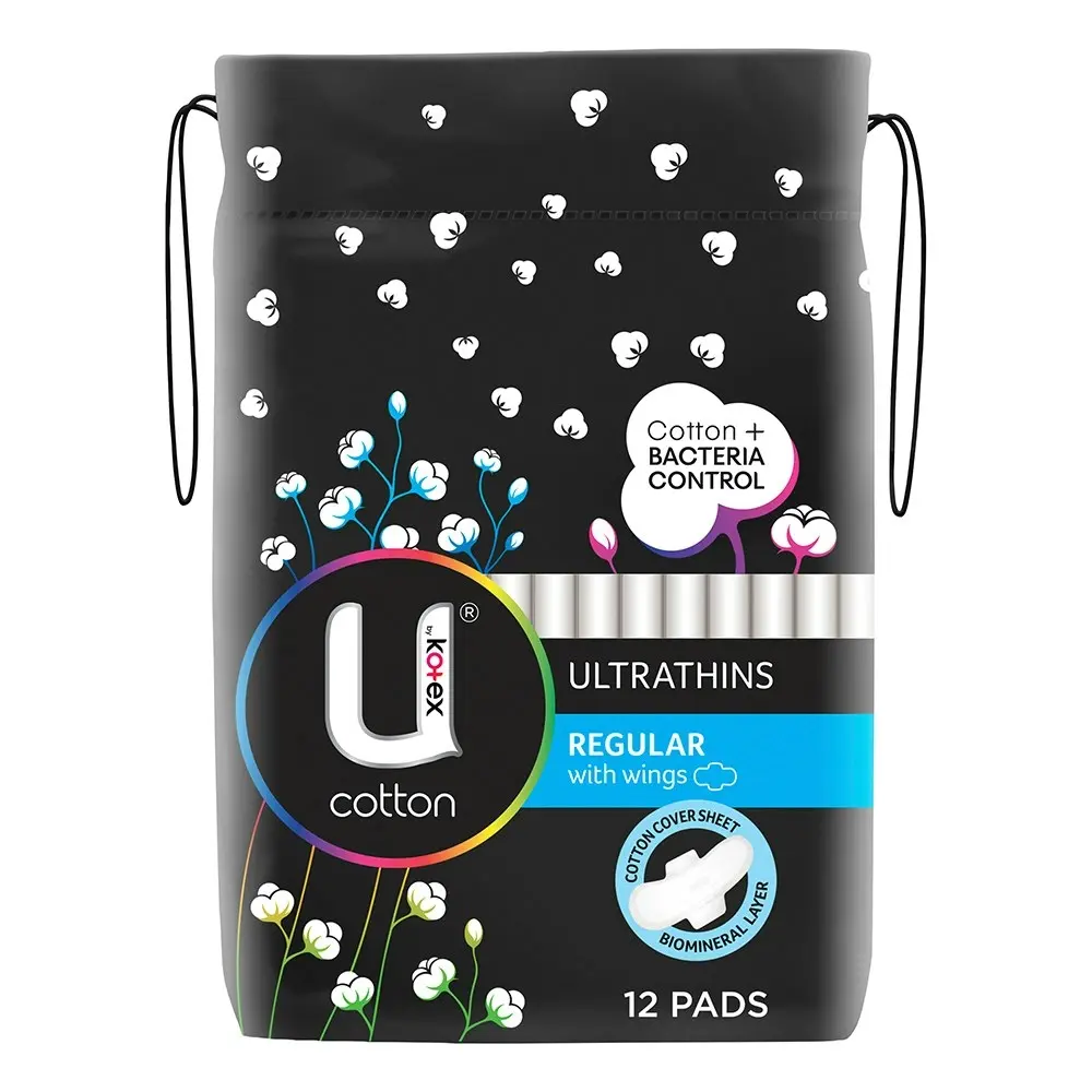 72pc U by Kotex Cotton Bacteria Control Period Pads Ultrathin Regular With Wings