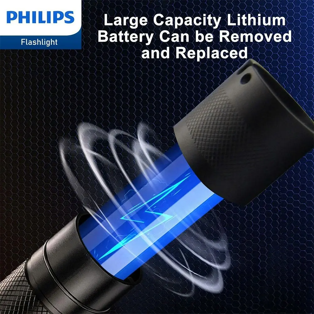 Philips Rechargeable LED Flashlight Handheld Camping 1200LM Torch Light Black