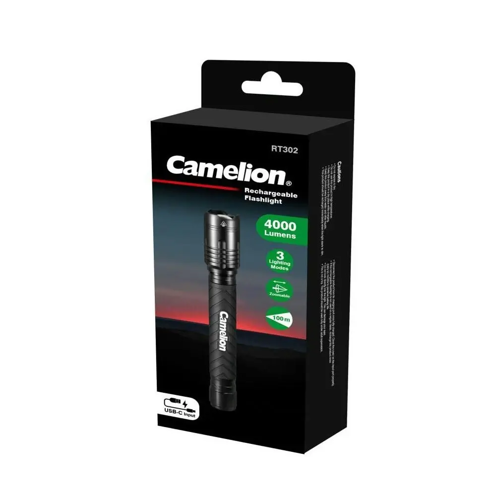 Camelion 76W 3-Mode IPX4 COB LED USB-C Li-Ion Rechargeable Torch 4000LM