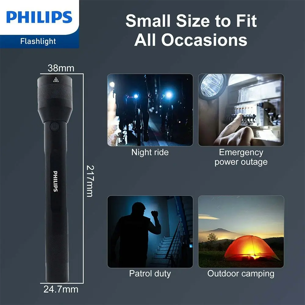 Philips Rechargeable LED Flashlight Handheld Camping 1000LM Torch Light Black