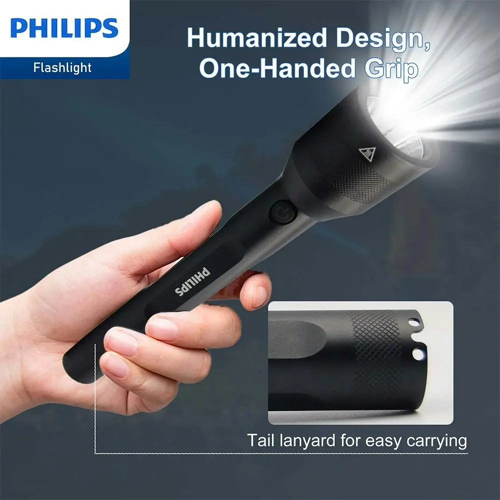 Philips Rechargeable LED Flashlight Handheld Camping 1000LM Torch Light Black