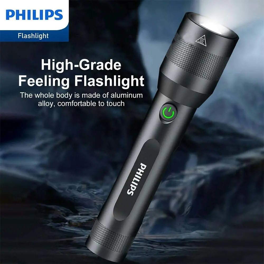 Philips Rechargeable LED Flashlight Handheld Camping 1100LM Torch Light Black