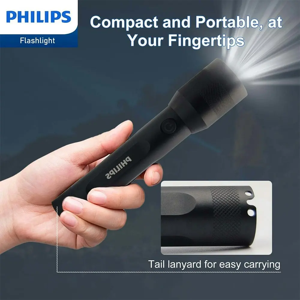 Philips Rechargeable LED Flashlight Handheld Camping 1100LM Torch Light Black