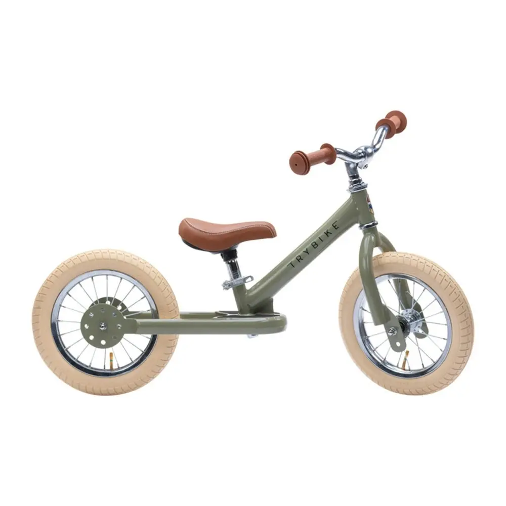 Trybike Vintage 3-Wheel Balance Bike w/Cream Tyres Ride-On Kids/Toddler 18m+ GRN