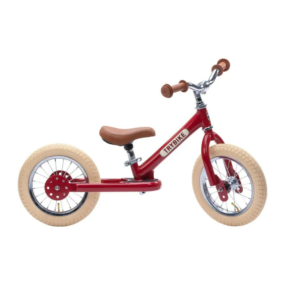 Trybike Vintage 3-Wheel Balance Bike w/Cream Tyres Ride-On Kids/Toddler 18m+ Red