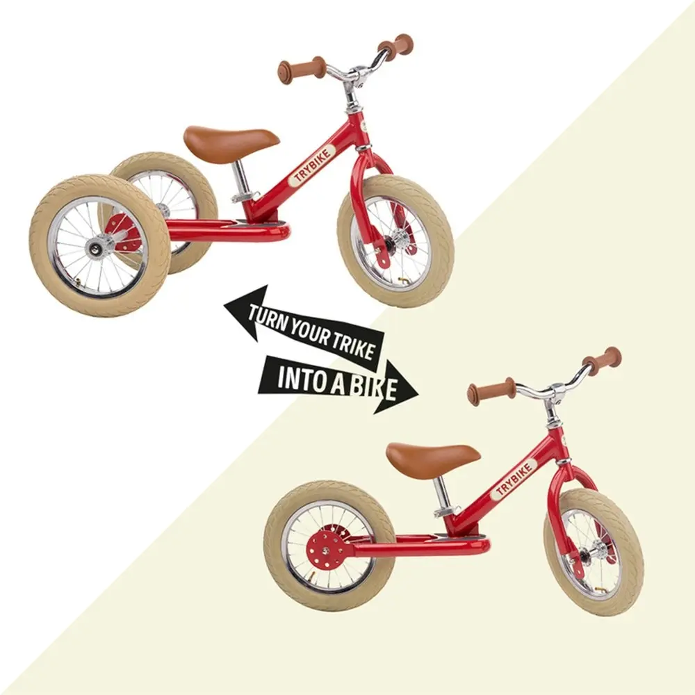 Trybike Vintage 3-Wheel Balance Bike w/Cream Tyres Ride-On Kids/Toddler 18m+ Red