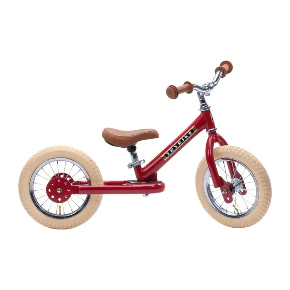 Trybike Vintage 3-Wheel Balance Bike w/Cream Tyres Ride-On Kids/Toddler 18m+ Red