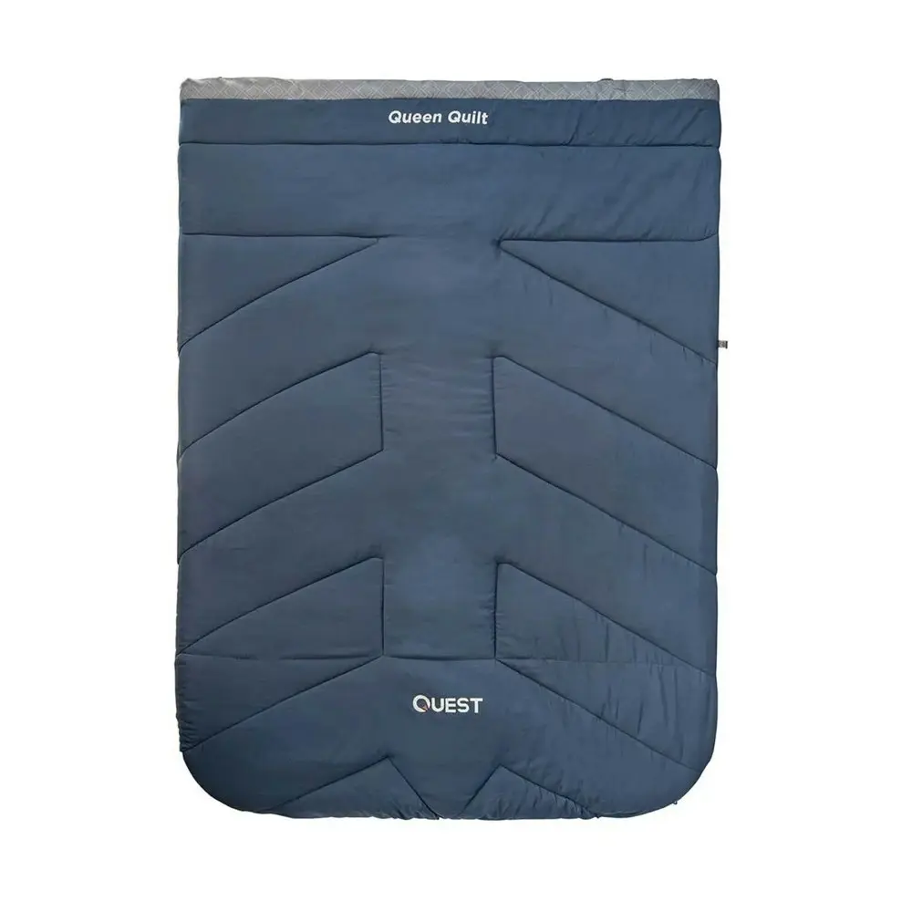 Quest 225cm Queen Camp Quilt w/ Carry Bag Outdoor Camping Sleeping Blanket Blue