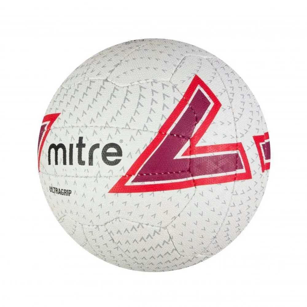 Mitre Ultragrip F18P Match Grade Pimpled Netball White/Red/Dkred/Black Size 5