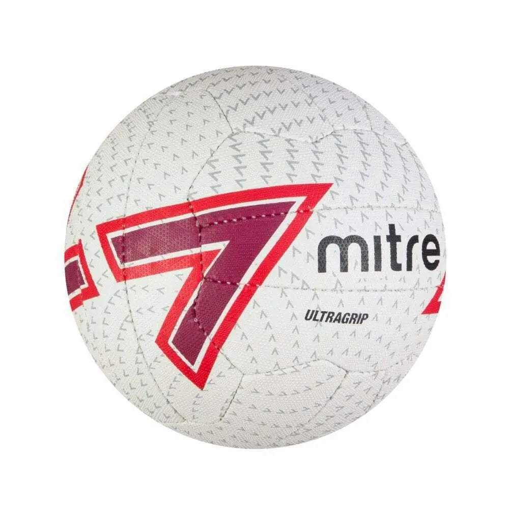 Mitre Ultragrip F18P Match Grade Pimpled Netball White/Red/Dkred/Black Size 5