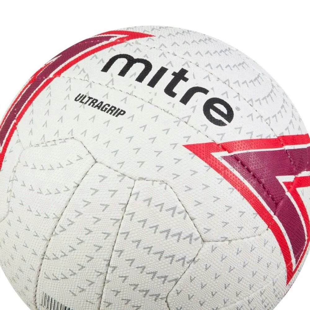 Mitre Ultragrip F18P Match Grade Pimpled Netball White/Red/Dkred/Black Size 5