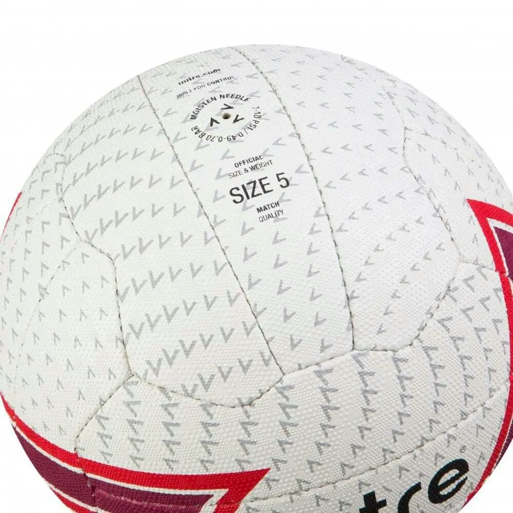 Mitre Ultragrip F18P Match Grade Pimpled Netball White/Red/Dkred/Black Size 5