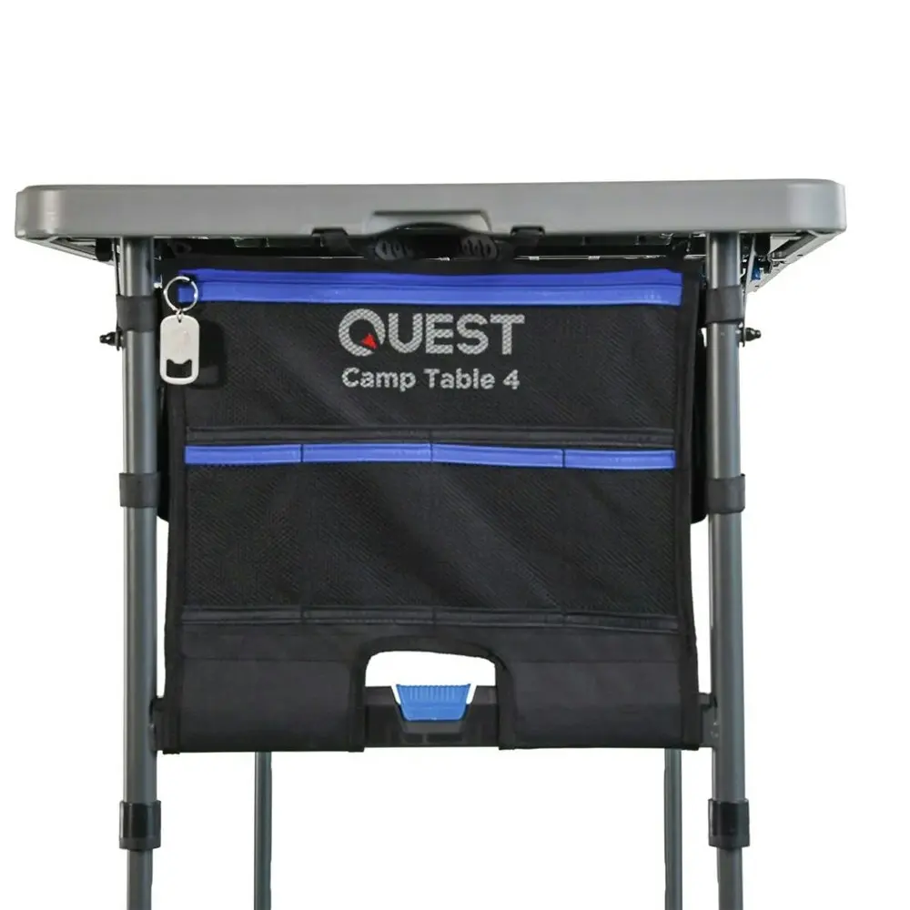 Quest 122cm Portable Camp Table Outdoor Camping Desk w/ Storage Organiser Grey