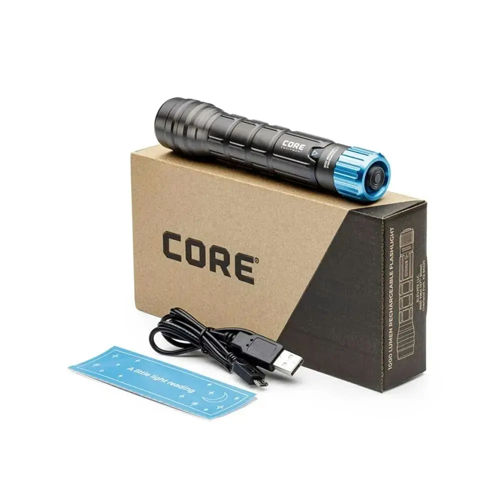 Core 1000 Lumen Rechargeable 16.5cm Aluminium Flashlight Camp/Hike Light Black