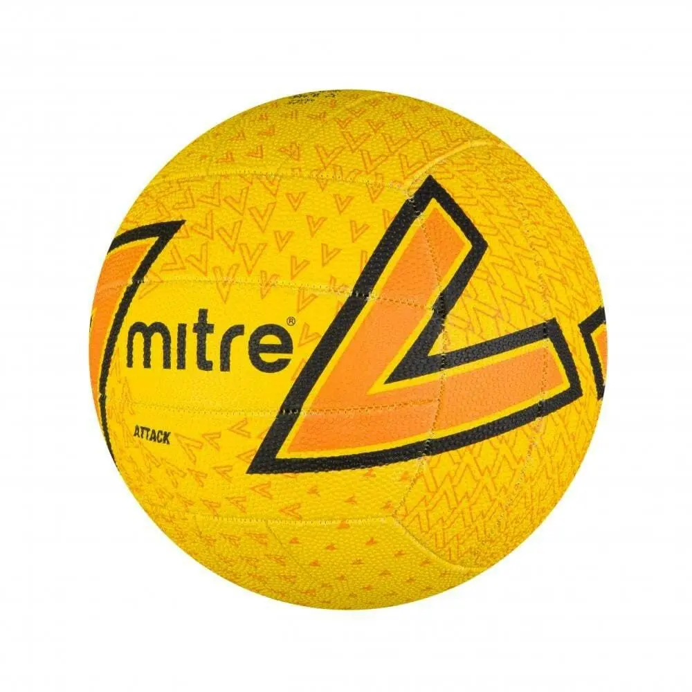 Mitre Attack F18P Training Grade Netball Hand Stitch Yellow/Orange/Black Size 5