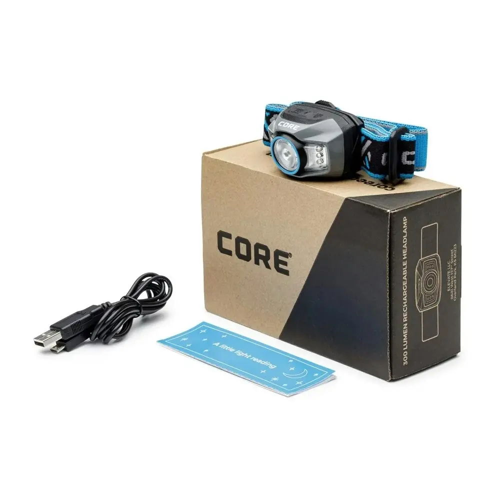 Core 300 Lumen Rechargeable Plastic LED Headlamp w/ USB Cable Kit Camp/Hike