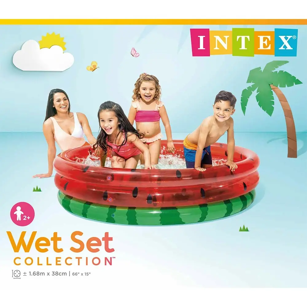 Intex Watermelon 168cm Inflatable Vinyl Swimming Pool Kids Outdoor Garden Fun 2+