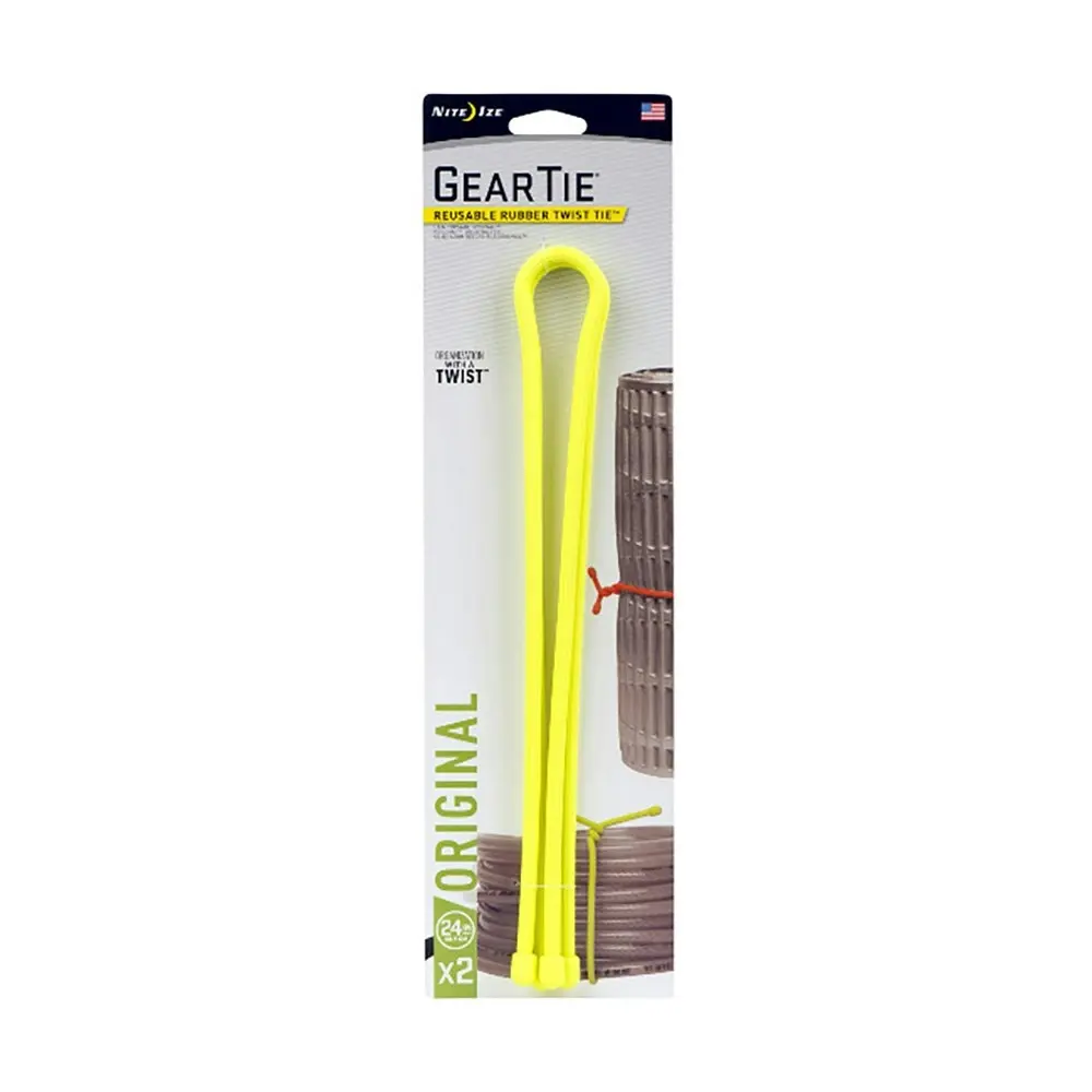 4pc Nite Ize 24in Rubber Gear Tie Blaze Reusable Twist Organiser Neon Yellow