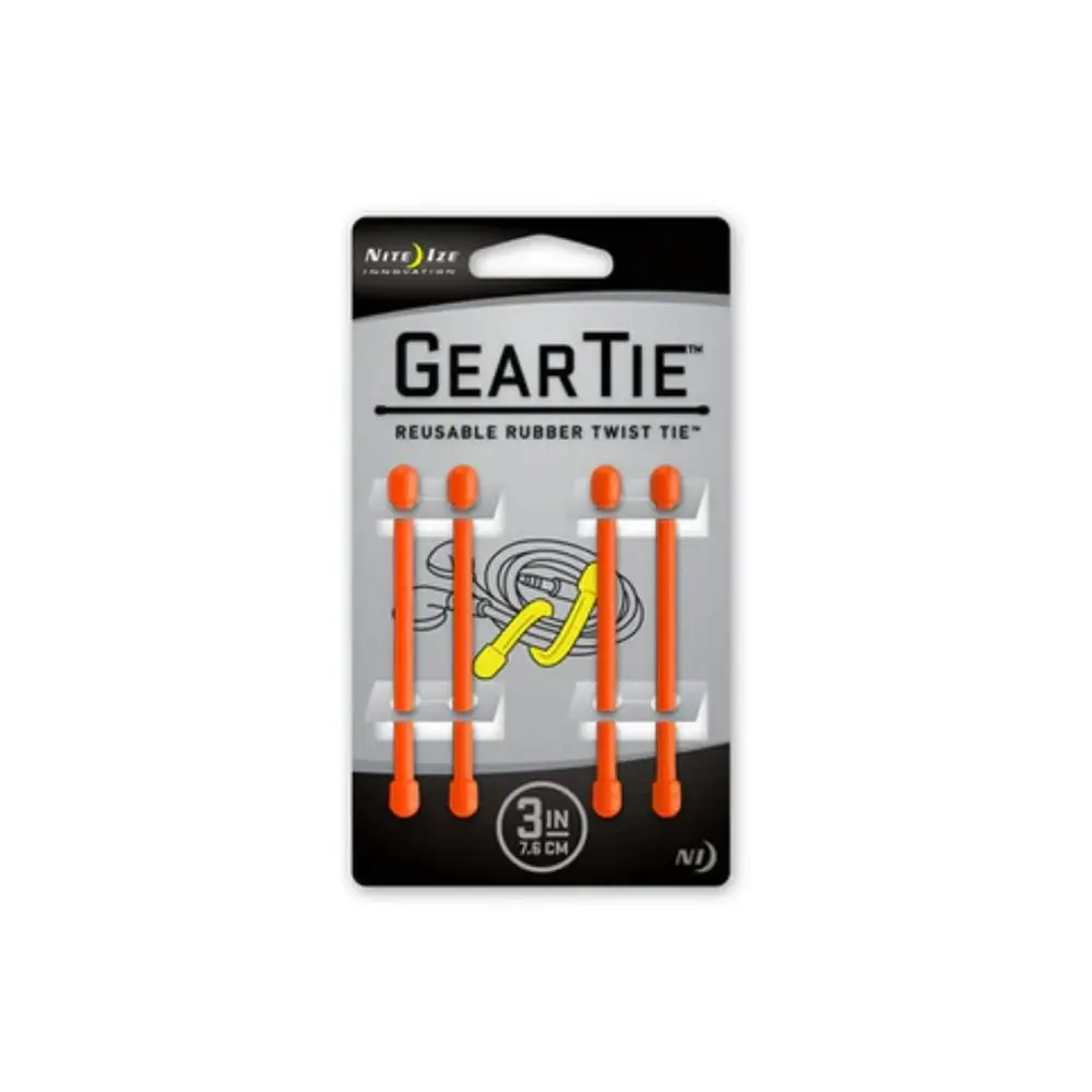 8pc Nite Ize 3in Rubber Gear Tie Blaze Reusable Wire Twist Organiser Orange