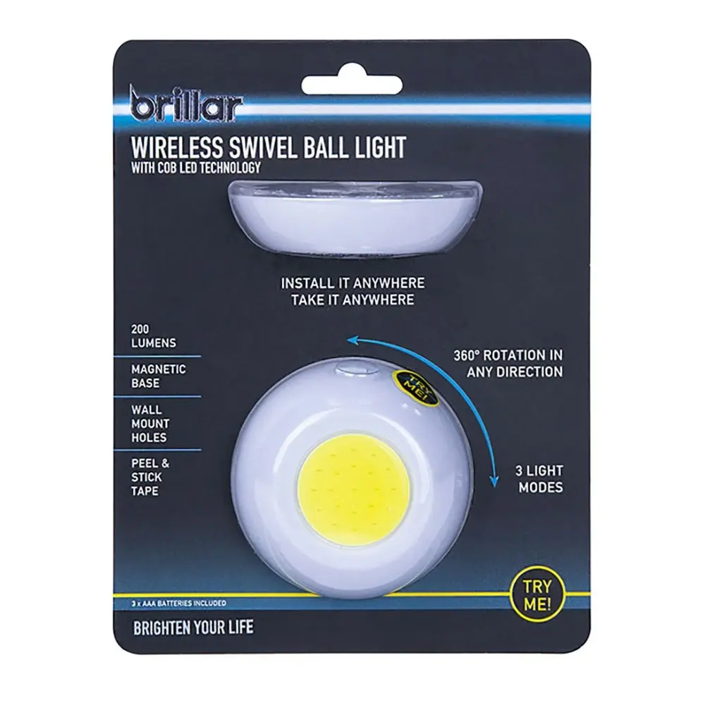 2x Brillar Wireless Battery Operated Magnetic Ball w/Cob LED Light WHT