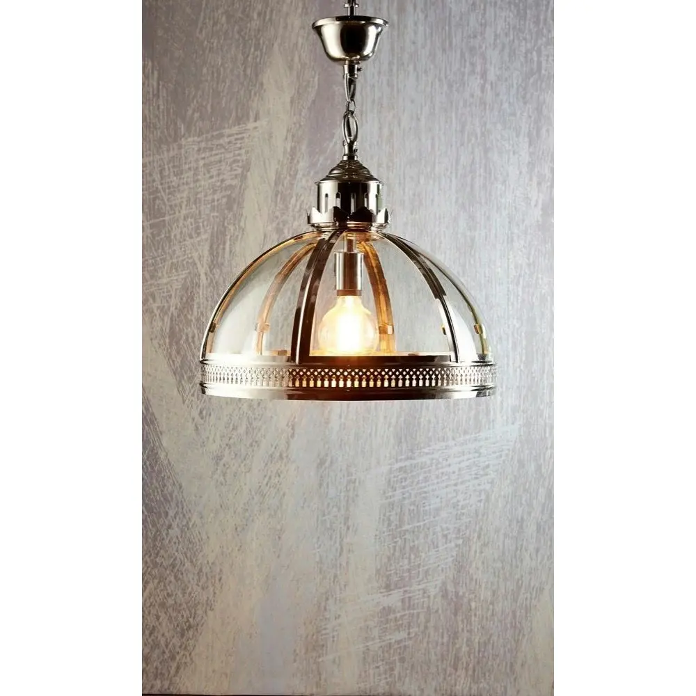 Belle Winston Brass/Glass Ceiling Pendant Light Small 40cm Lamp Shiny Nickel