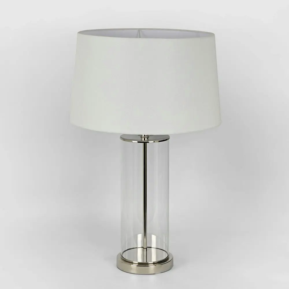 Belle Iris Glass Table Lamp w/ Metal Base 54cm Night Light Decor Polished Nickel