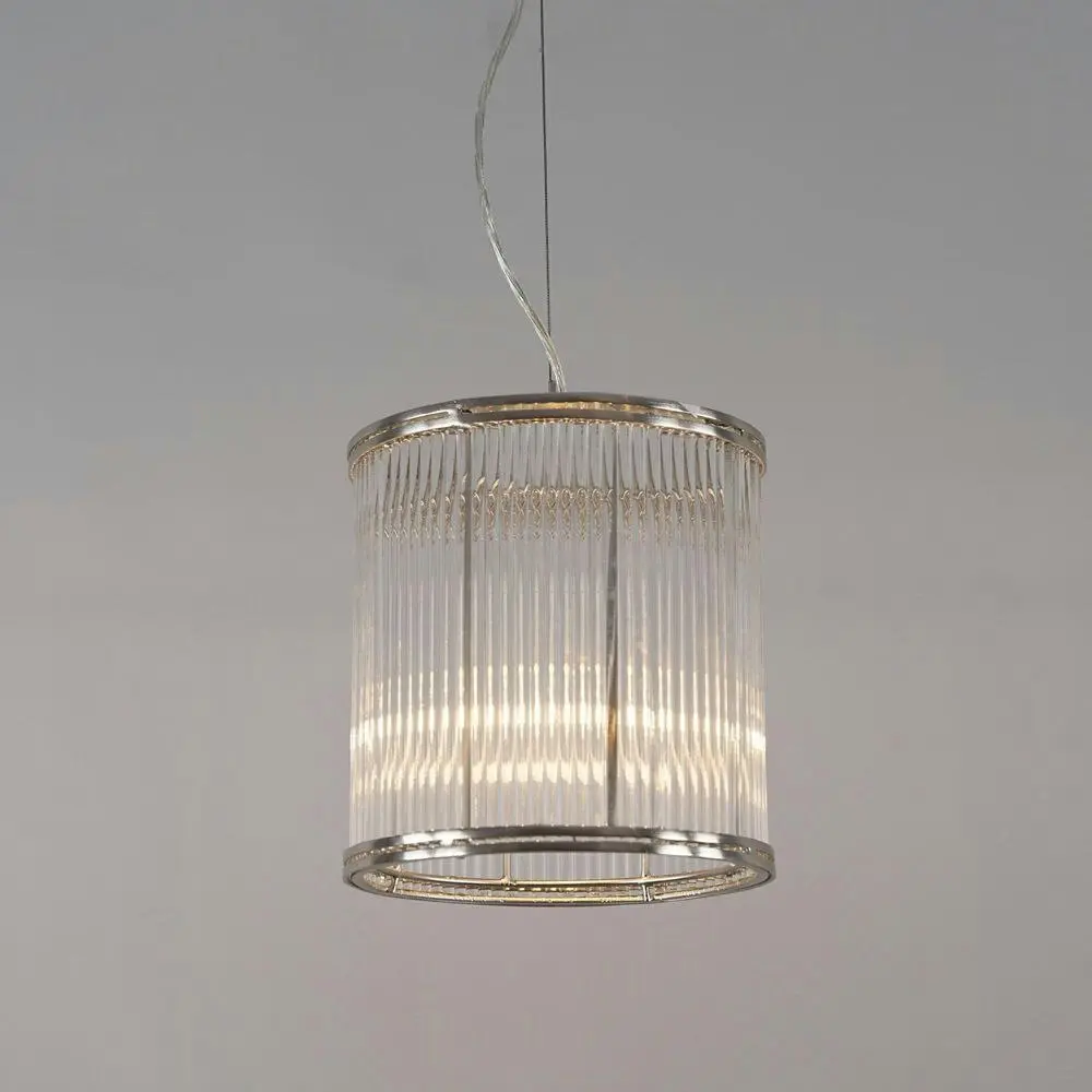 Belle Denzel Iron/Glass Ceiling Pendant Light Hanging Lamp Medium 25cm Nickel