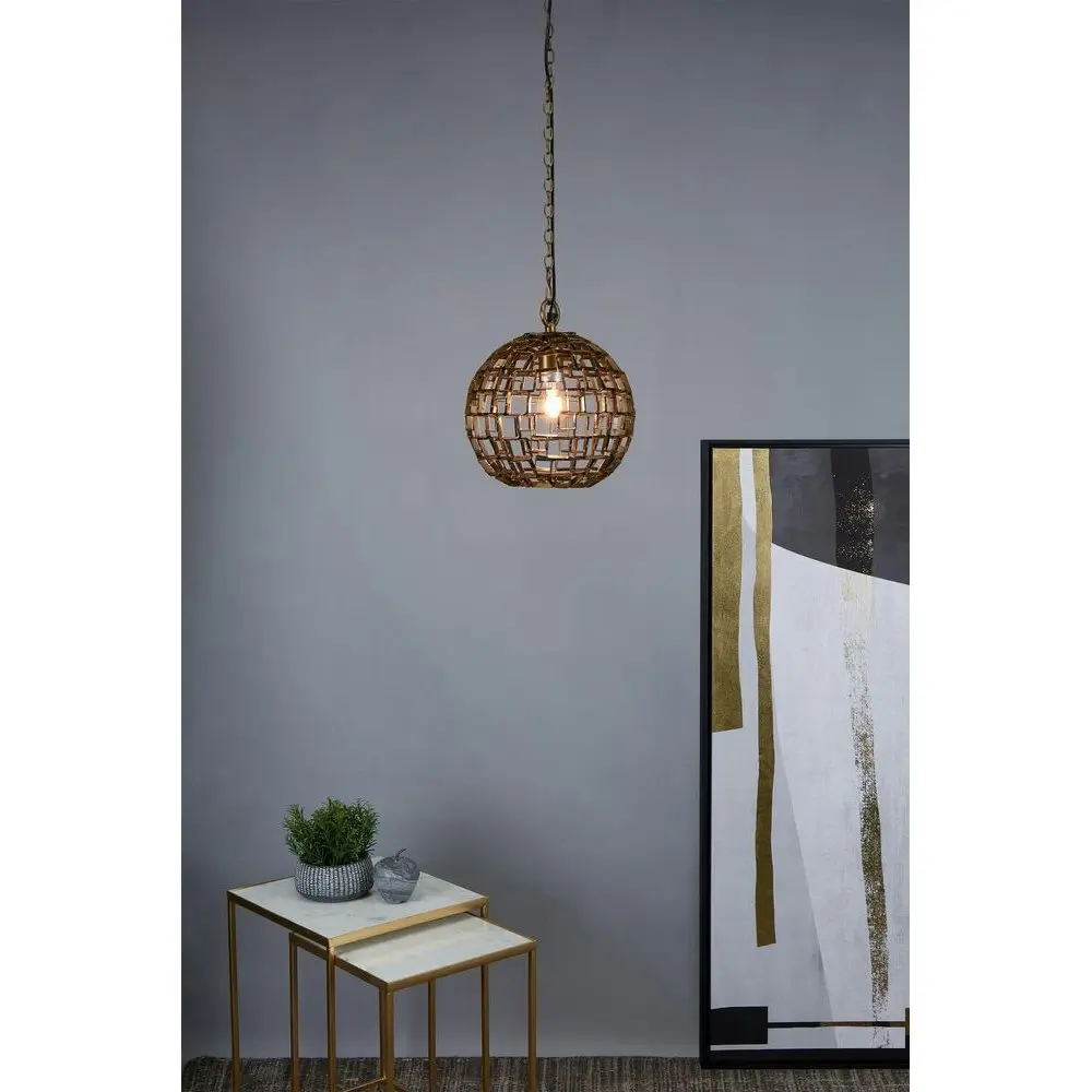 Belle Mondrian Iron Ceiling Pendant Light 34cm Hanging Lamp Small Antique Brass