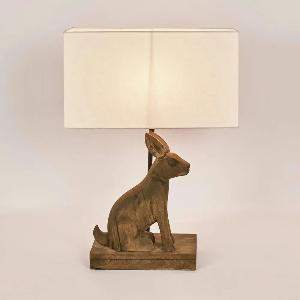 Belle Simon Table Lamp w/ TImber Rabbit Base 35cm Bedside Night Light Dark NATRL